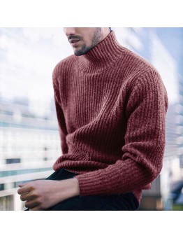 Mens Cotton Loose High Collar Warm Long Woolen Sleeve Casual Pullover Sweaters